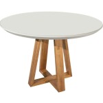 Mesa Redonda Laca Vidro Off White Base Madeira