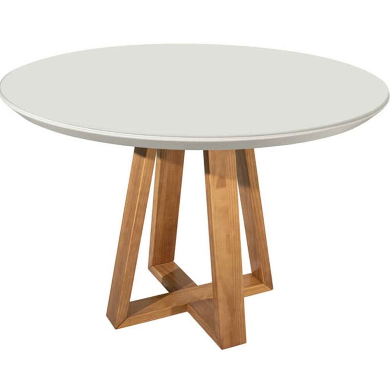 Mesa Redonda Laca Vidro Off White Base Madeira