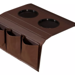 Porta Copos com Suporte para Controle em Couro Marrom
