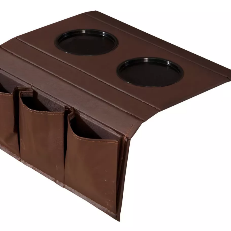 Porta Copos com Suporte para Controle em Couro Marrom