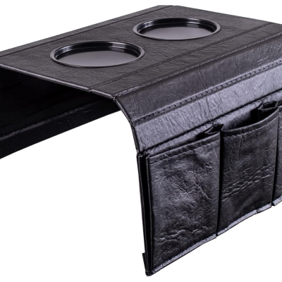 Porta Copos com Suporte para Controle em Couro Preto