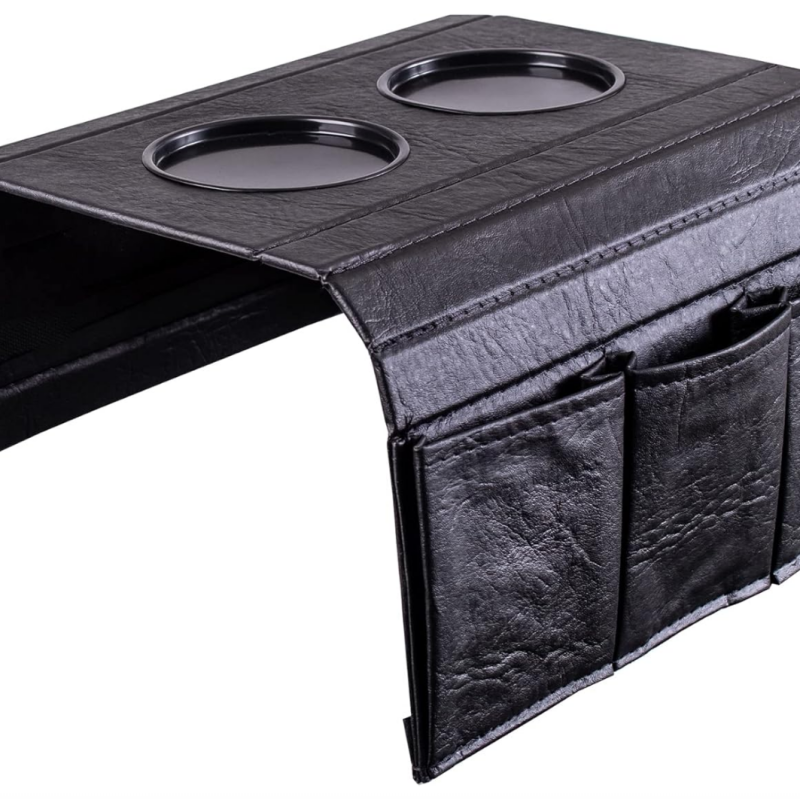 Porta Copos com Suporte para Controle em Couro Preto